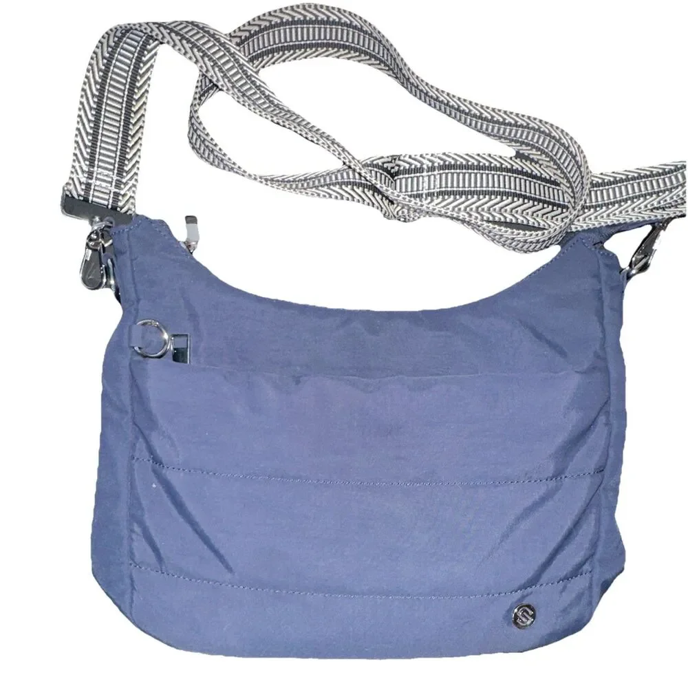 Sytrah Anti-Theft Crossbody Hobo Bag Blue Quilted Puffer Chevron Strap